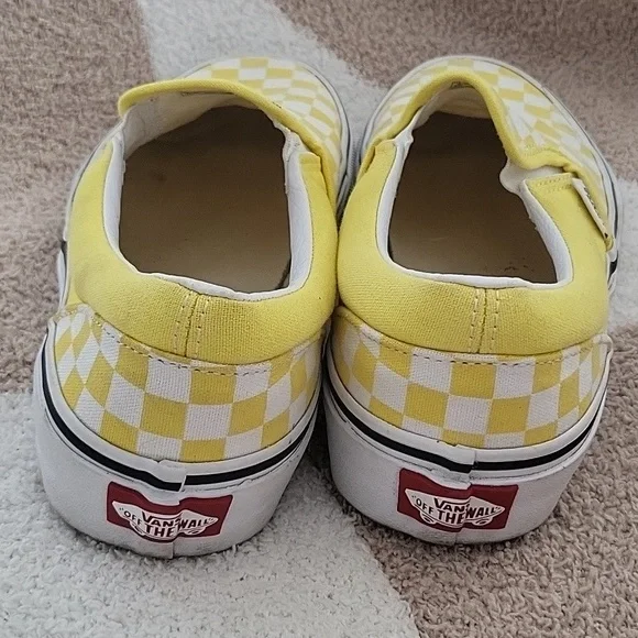 VANS White/Yellow Checkerboard Slip-on Sneakers Size 5 - Picture 3 of 8